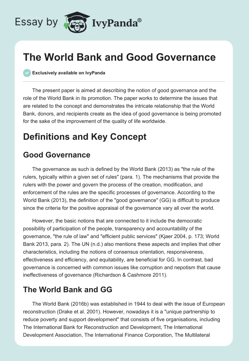 The World Bank and Good Governance. Page 1