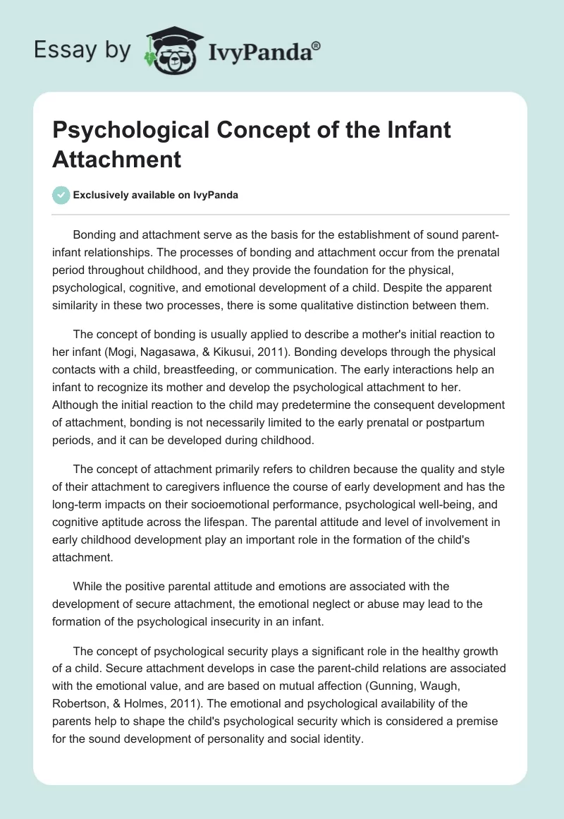 Psychological Concept of the Infant Attachment. Page 1