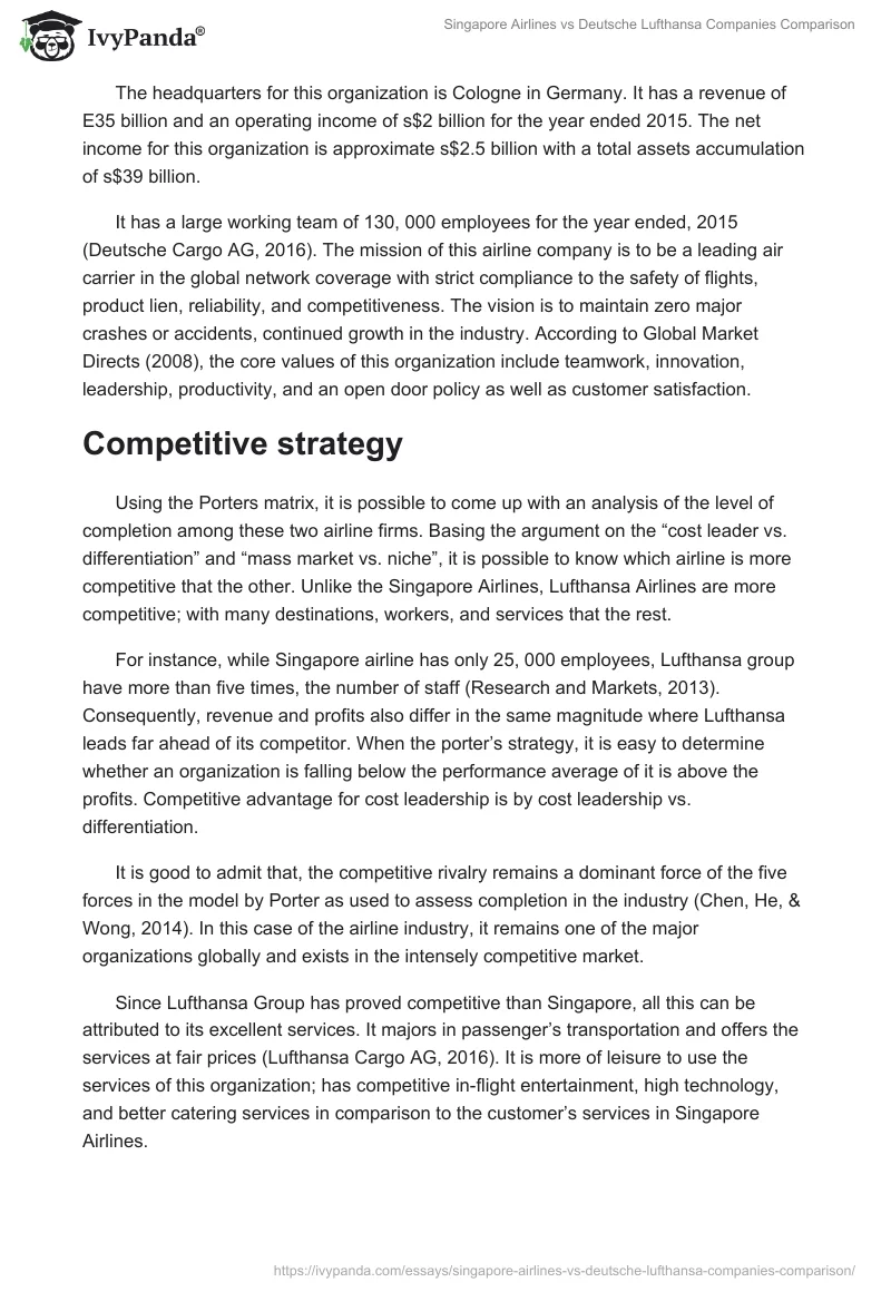 Singapore Airlines vs. Deutsche Lufthansa Companies Comparison. Page 2
