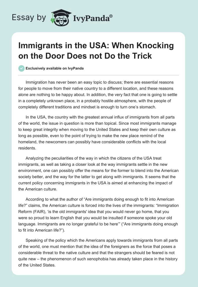 Immigrants in the USA: When Knocking on the Door Does not Do the Trick. Page 1