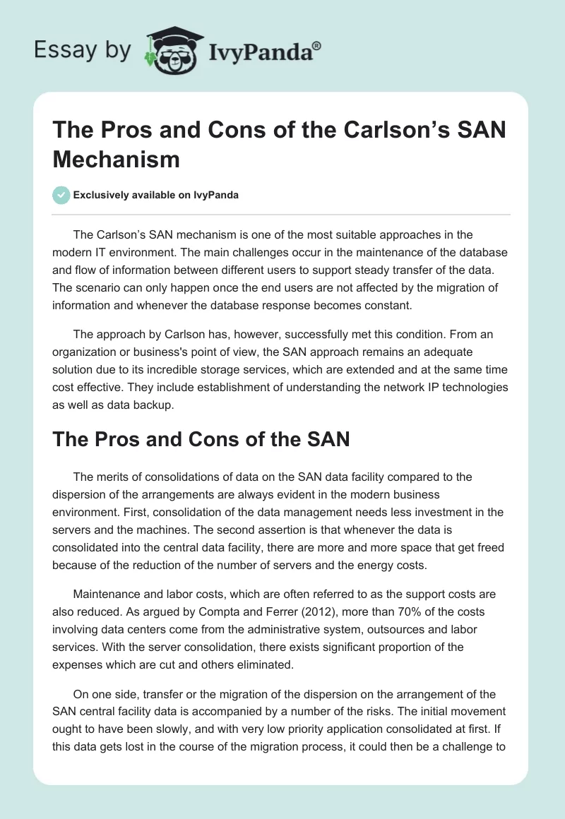 The Pros and Cons of the Carlson’s SAN Mechanism. Page 1