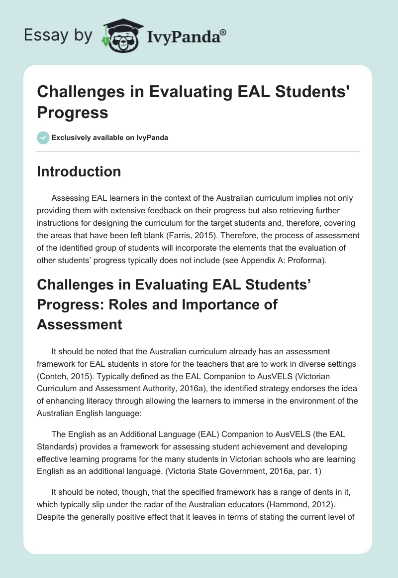 Challenges in Evaluating EAL Students' Progress. Page 1