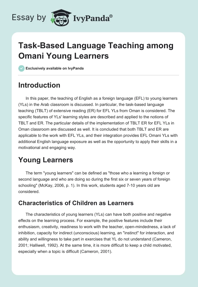 Task-Based Language Teaching among Omani Young Learners. Page 1