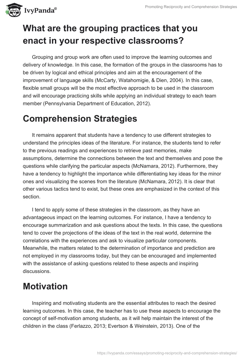 Promoting Reciprocity and Comprehension Strategies. Page 2
