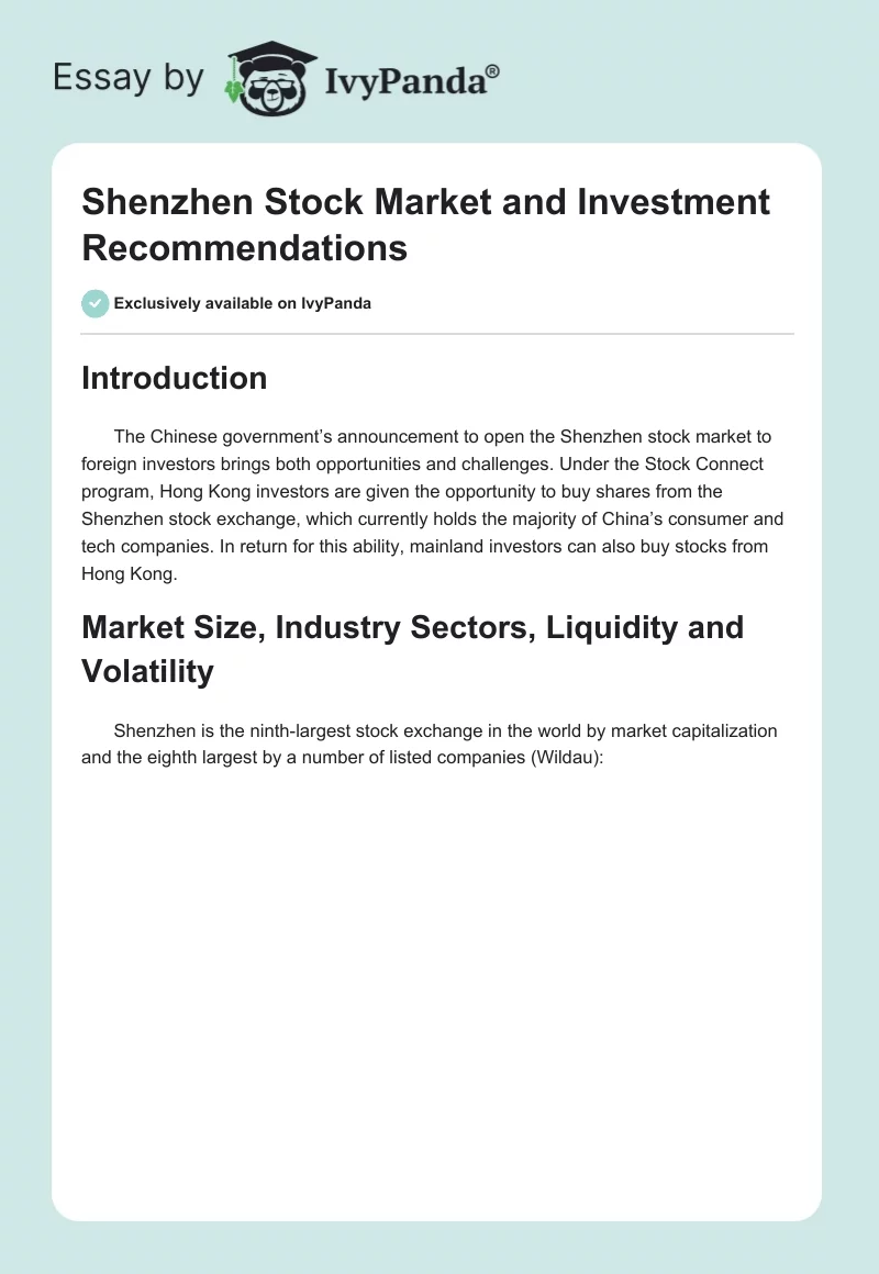 Shenzhen Stock Market and Investment Recommendations. Page 1