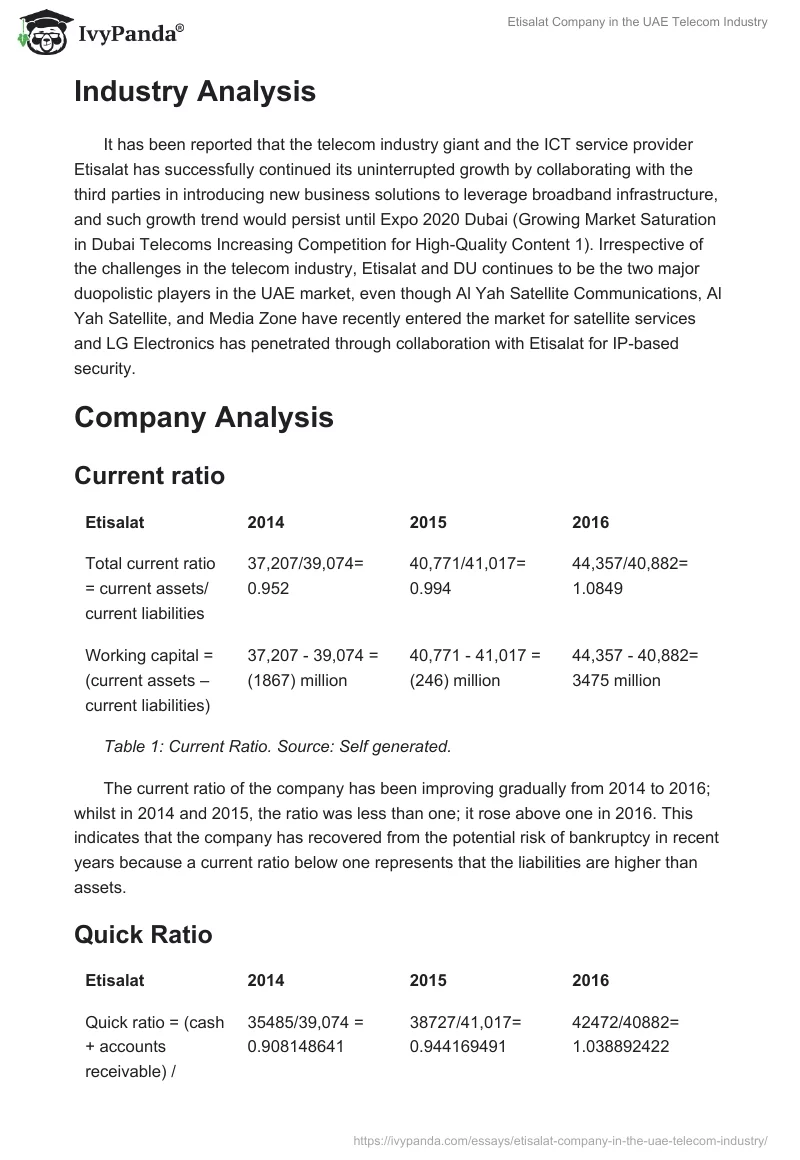 Etisalat Company in the UAE Telecom Industry. Page 4