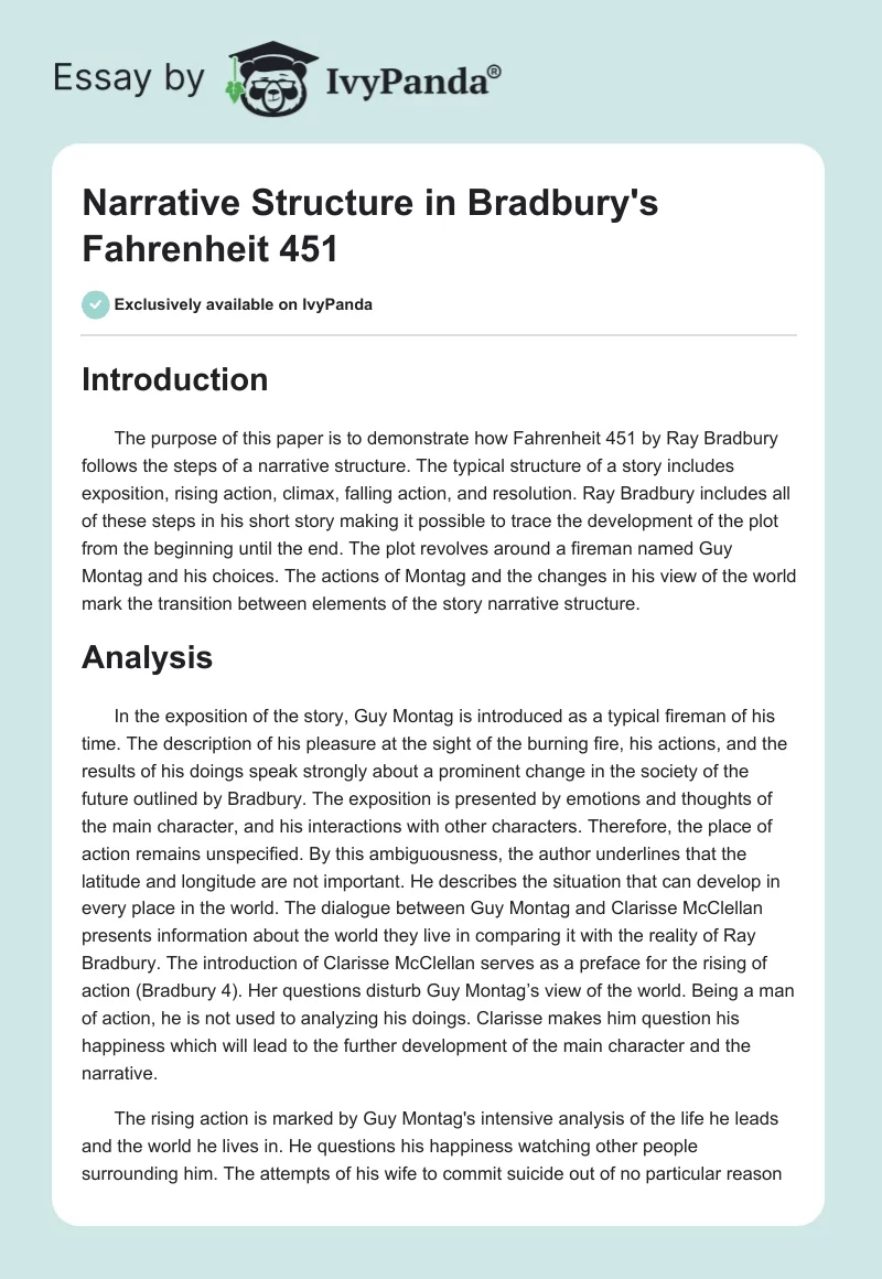 Narrative Structure in Bradbury's "Fahrenheit 451". Page 1
