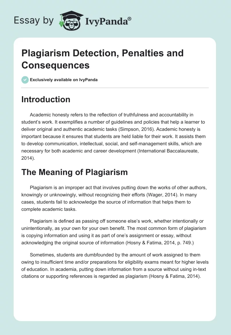 Plagiarism Detection, Penalties and Consequences. Page 1