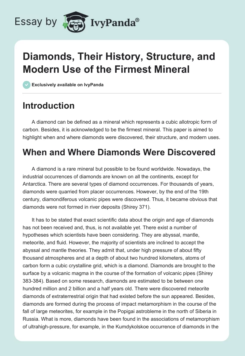 Diamonds, Their History, Structure, and Modern Use of the Firmest Mineral. Page 1