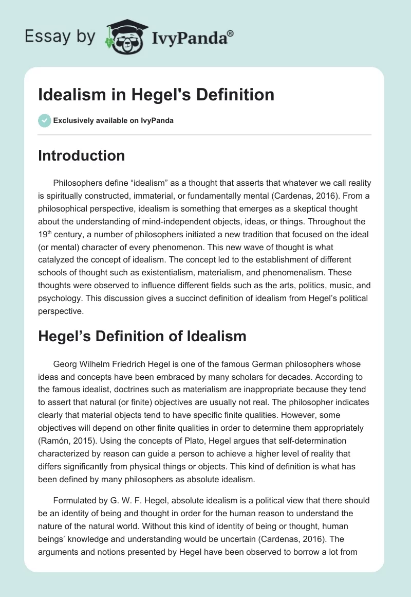 Idealism in Hegel's Definition. Page 1