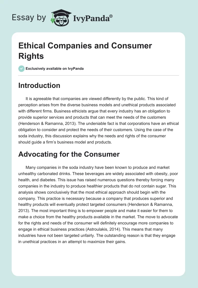 Ethical Companies and Consumer Rights. Page 1