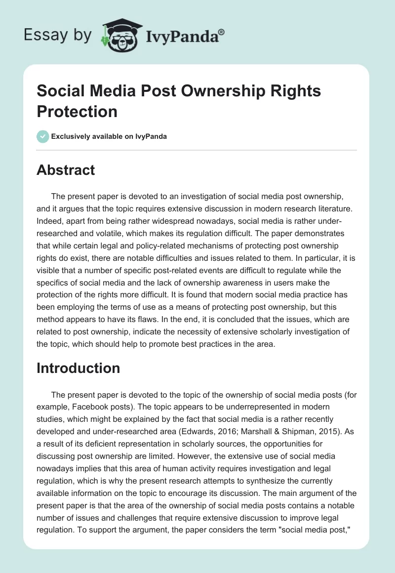 Social Media Post Ownership Rights Protection. Page 1