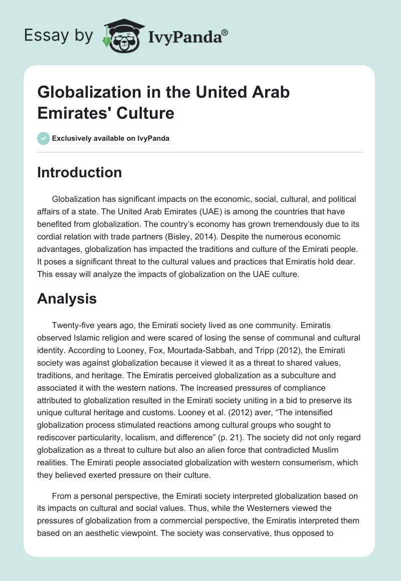 Globalization in the United Arab Emirates' Culture. Page 1