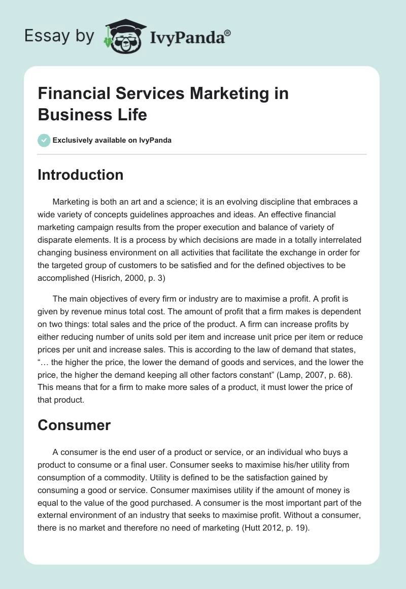 Financial Services Marketing in Business Life. Page 1