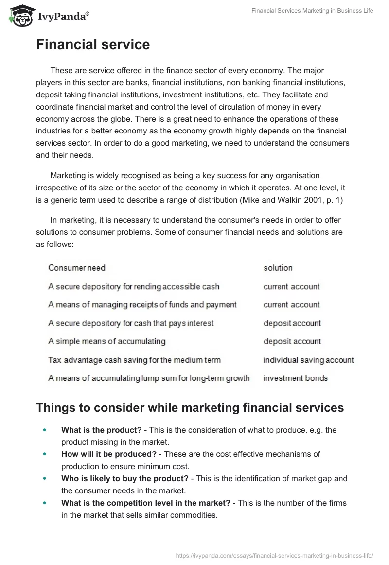 Financial Services Marketing in Business Life. Page 2