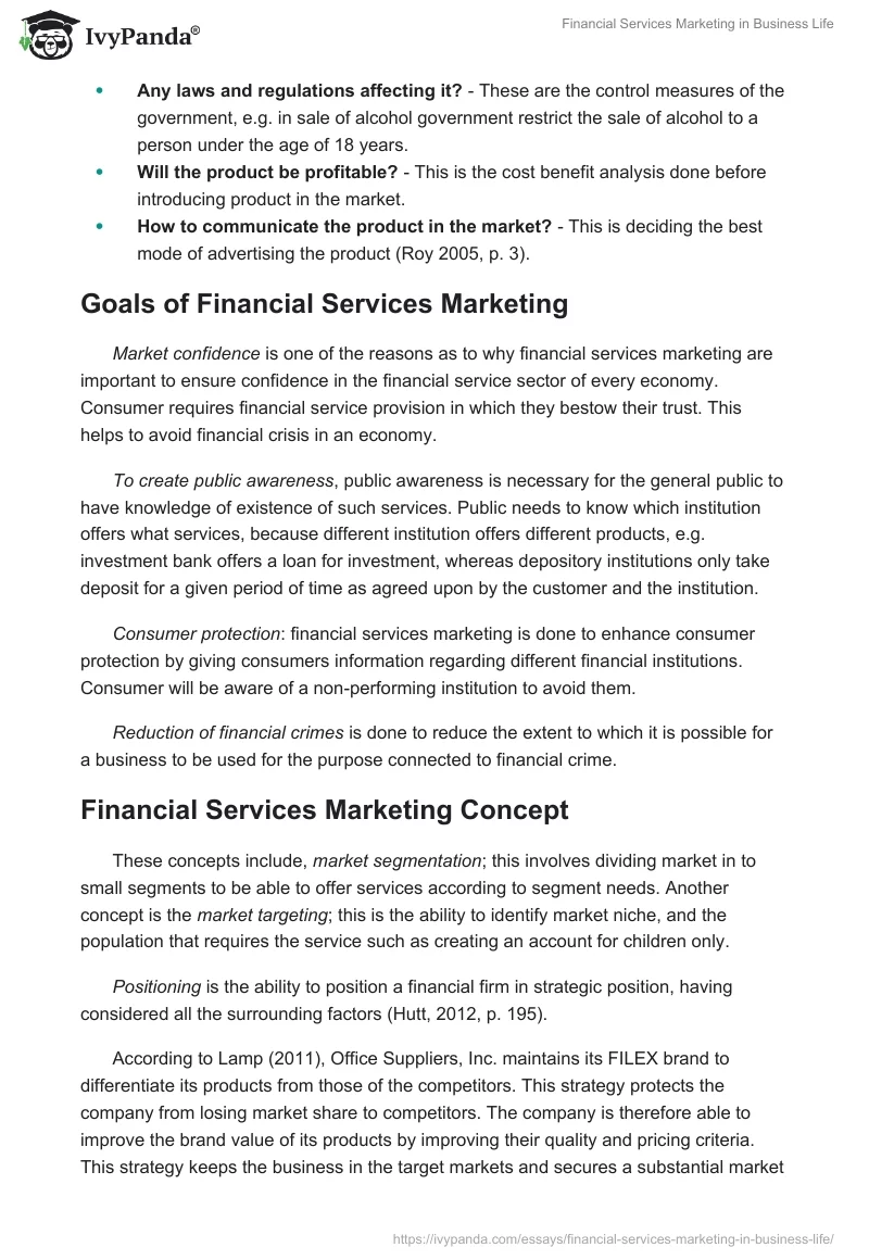 Financial Services Marketing in Business Life. Page 3