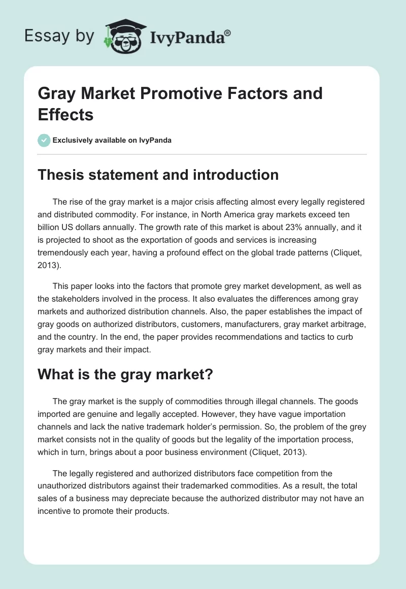 Gray Market Promotive Factors and Effects. Page 1