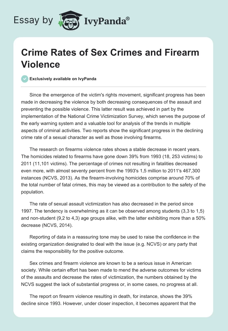 Crime Rates of Sex Crimes and Firearm Violence. Page 1