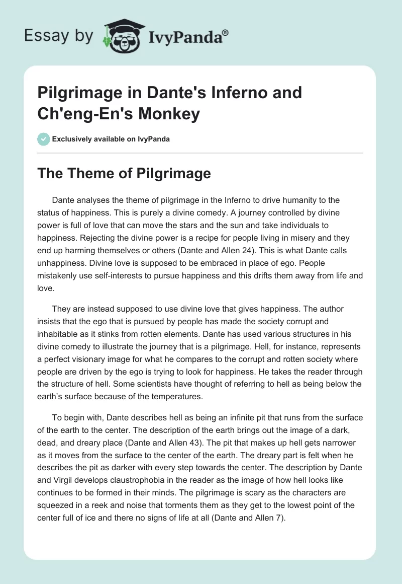 Pilgrimage in Dante's Inferno and Ch'eng-En's Monkey. Page 1