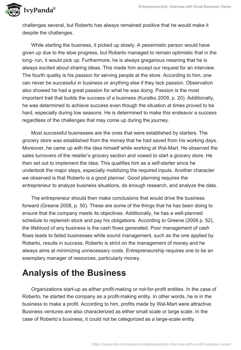 Entrepreneurship: Interview with Small Business Owner. Page 2