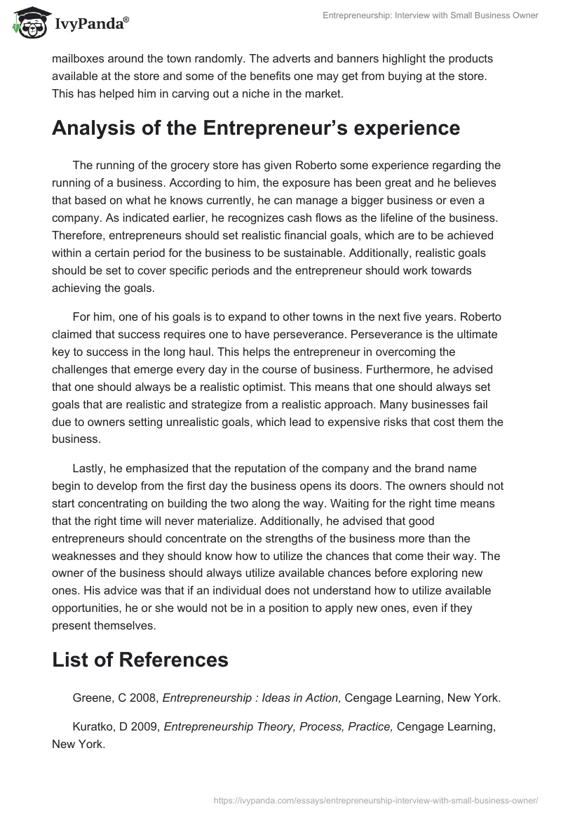 Entrepreneurship: Interview with Small Business Owner. Page 4