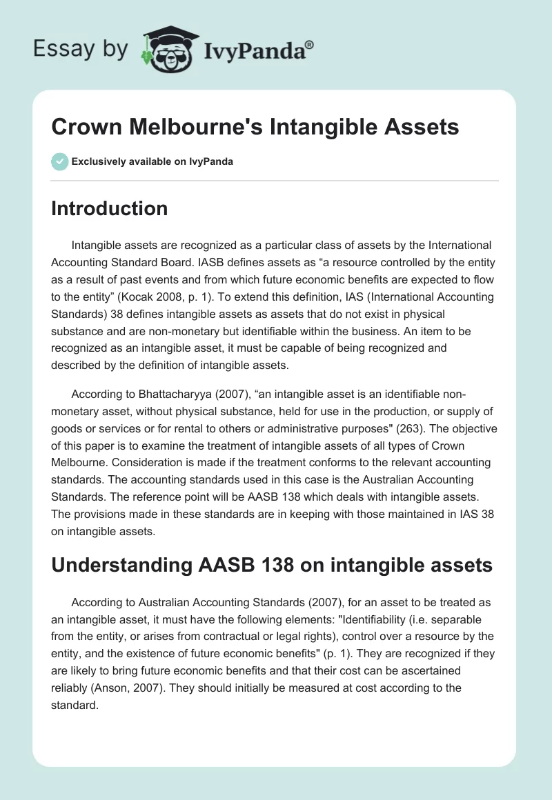 Crown Melbourne's Intangible Assets. Page 1