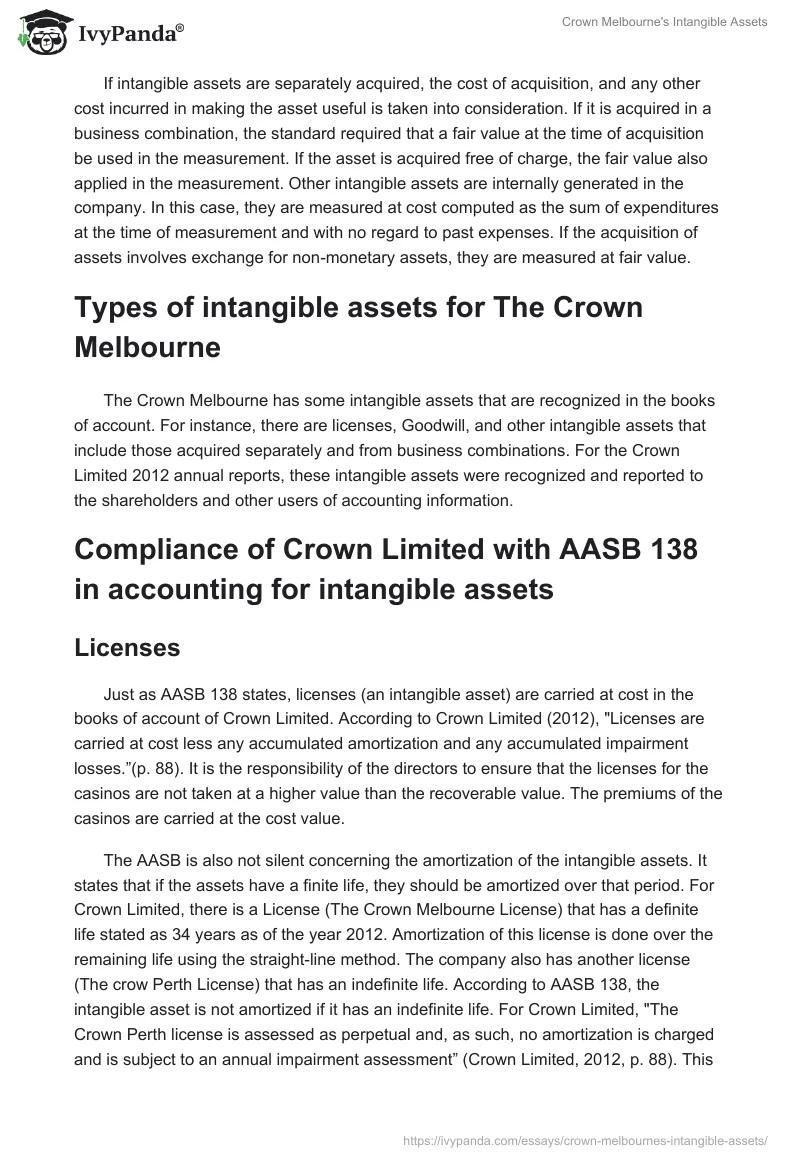 Crown Melbourne's Intangible Assets. Page 2