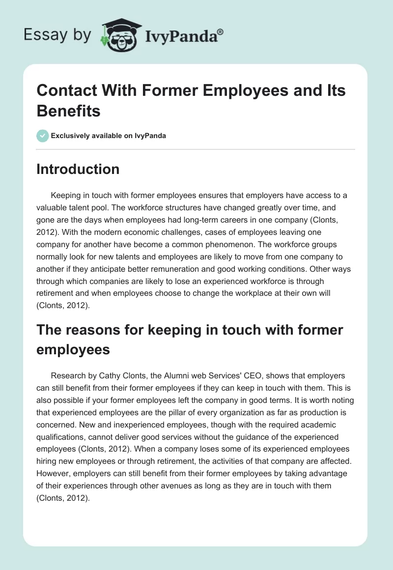 Contact With Former Employees and Its Benefits. Page 1