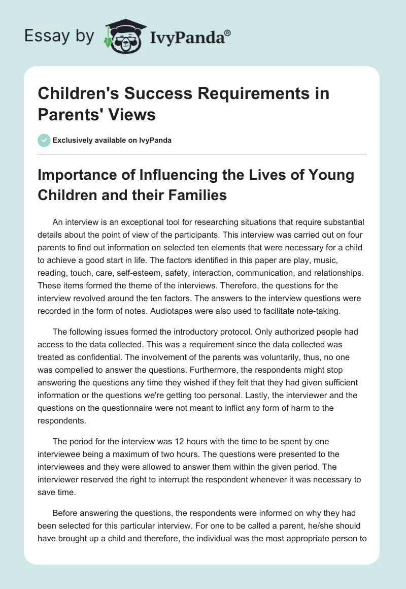 Children's Success Requirements in Parents' Views. Page 1