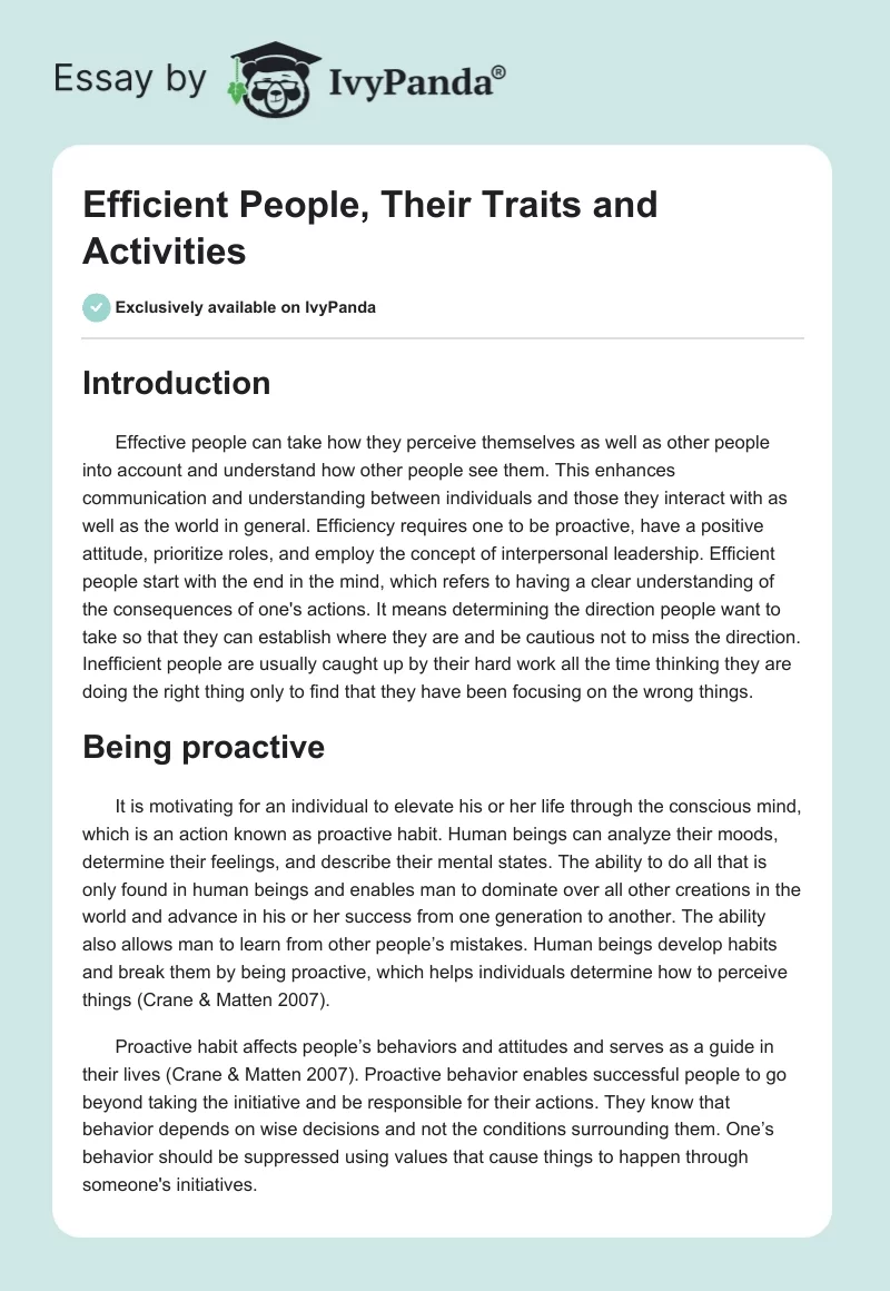 Efficient People, Their Traits and Activities. Page 1
