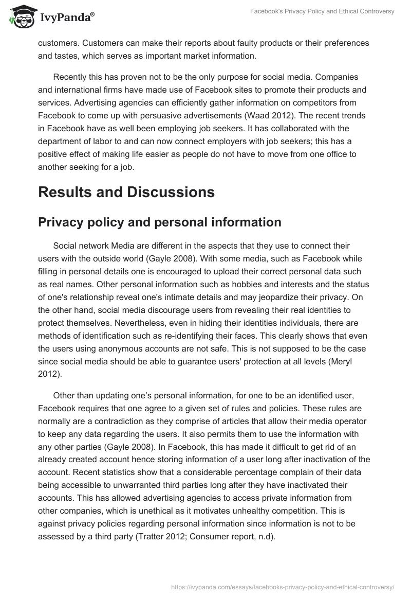 Facebook's Privacy Policy and Ethical Controversy. Page 2