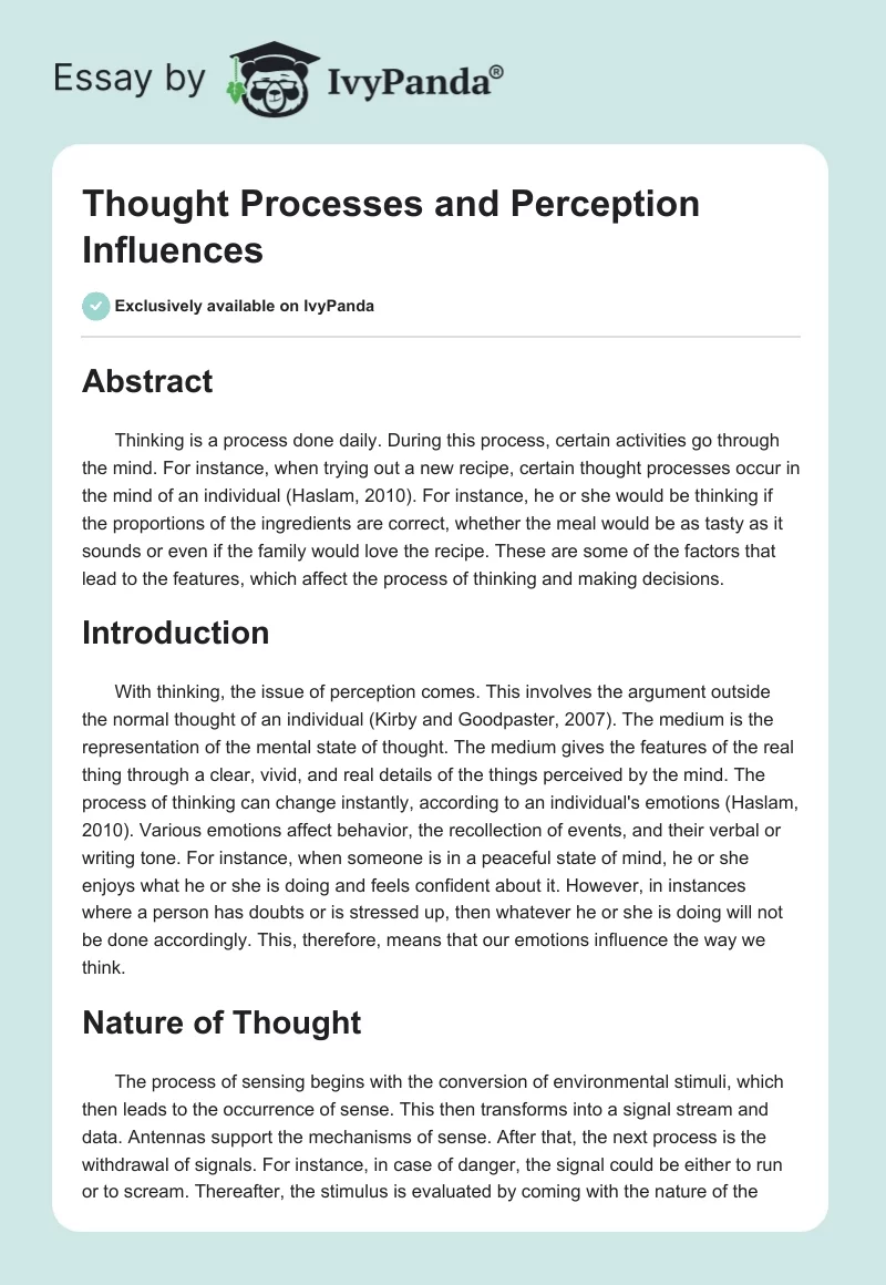 Thought Processes and Perception Influences. Page 1