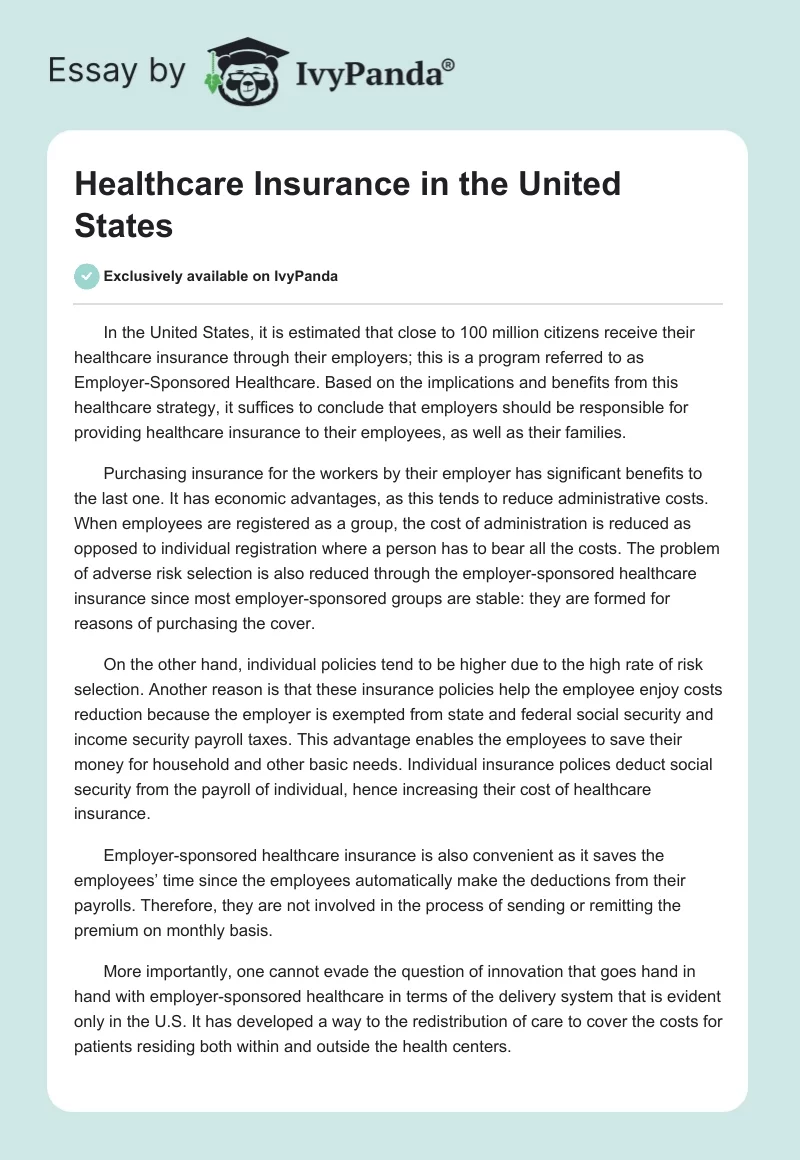 Healthcare Insurance in the United States. Page 1