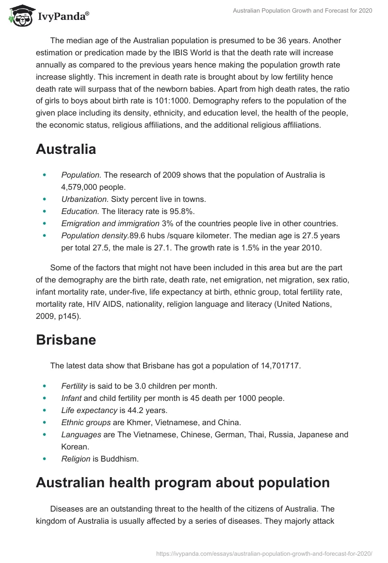 Australian Population Growth and Forecast for 2020. Page 3