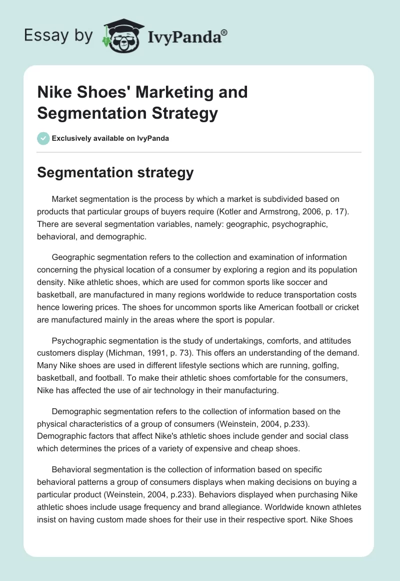 Nike Shoes' Marketing and Segmentation Strategy. Page 1