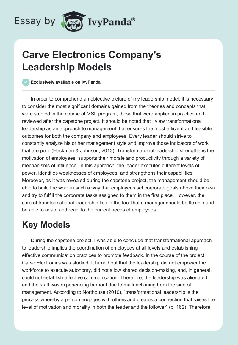 Carve Electronics Company's Leadership Models. Page 1
