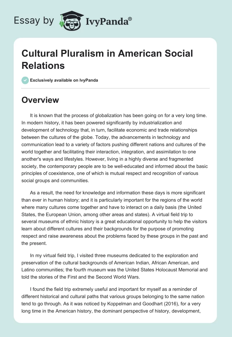 Cultural Pluralism in American Social Relations. Page 1
