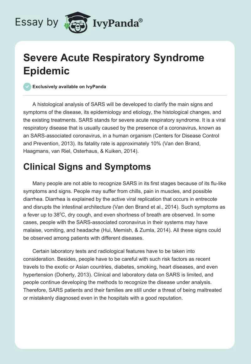Severe Acute Respiratory Syndrome Epidemic. Page 1