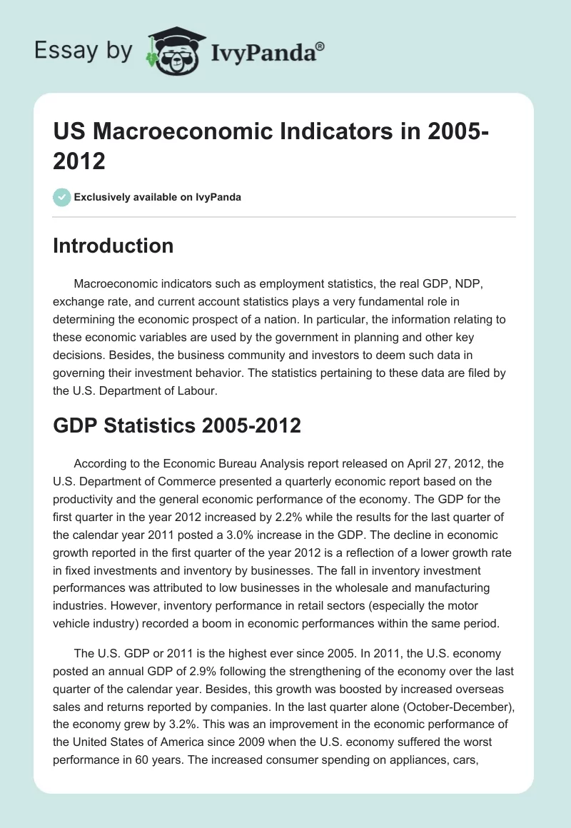 US Macroeconomic Indicators in 2005-2012. Page 1