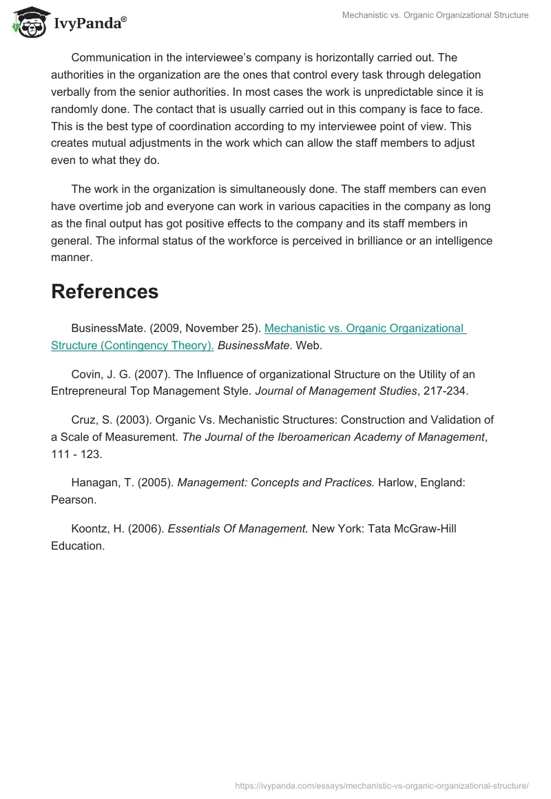 Mechanistic vs. Organic Organizational Structure. Page 4