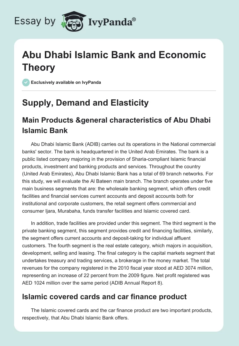 Abu Dhabi Islamic Bank and Economic Theory. Page 1