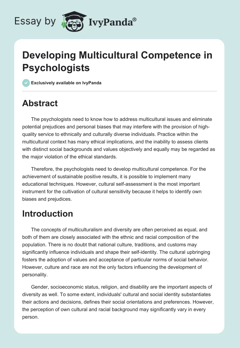 Developing Multicultural Competence in Psychologists. Page 1