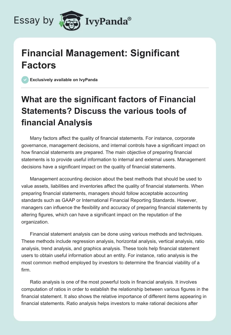 Financial Management: Significant Factors. Page 1