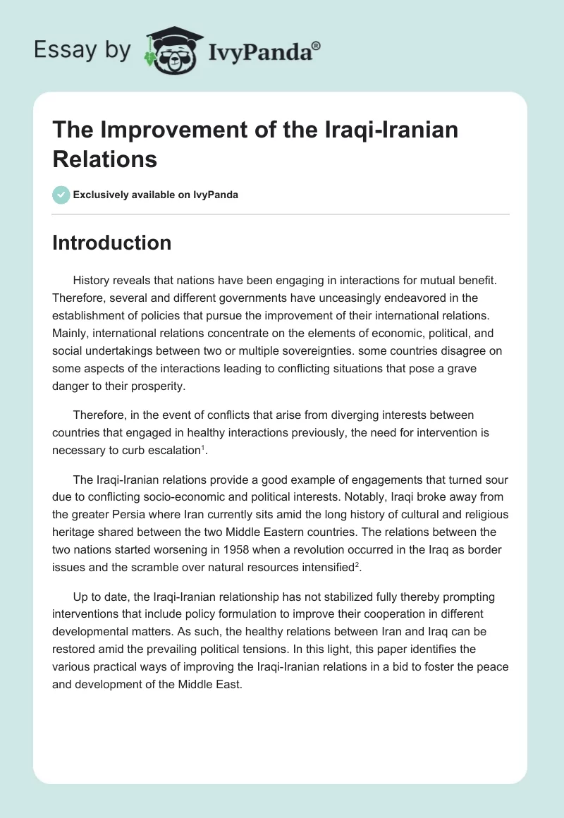 The Improvement of the Iraqi-Iranian Relations. Page 1