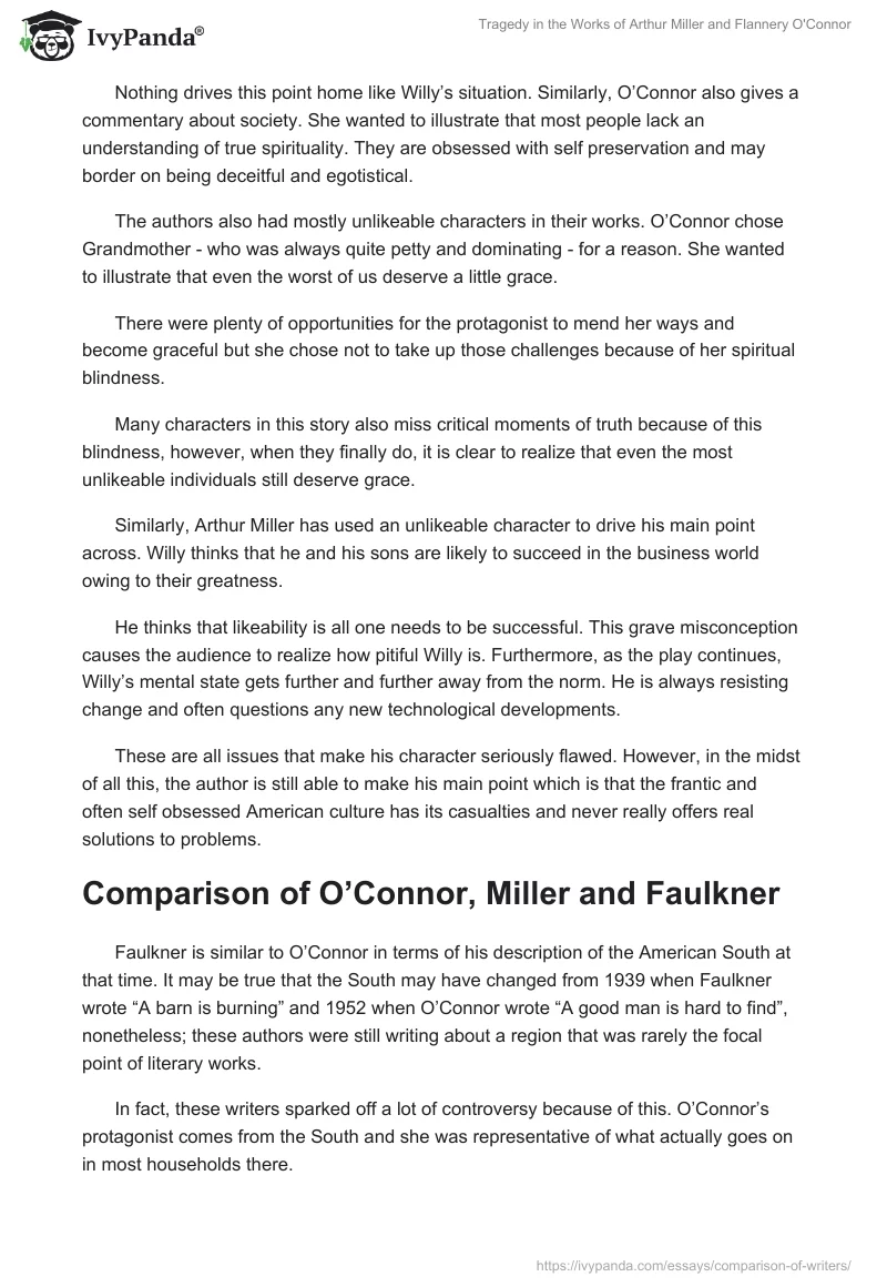 Tragedy in the Works of Arthur Miller and Flannery O'Connor. Page 3