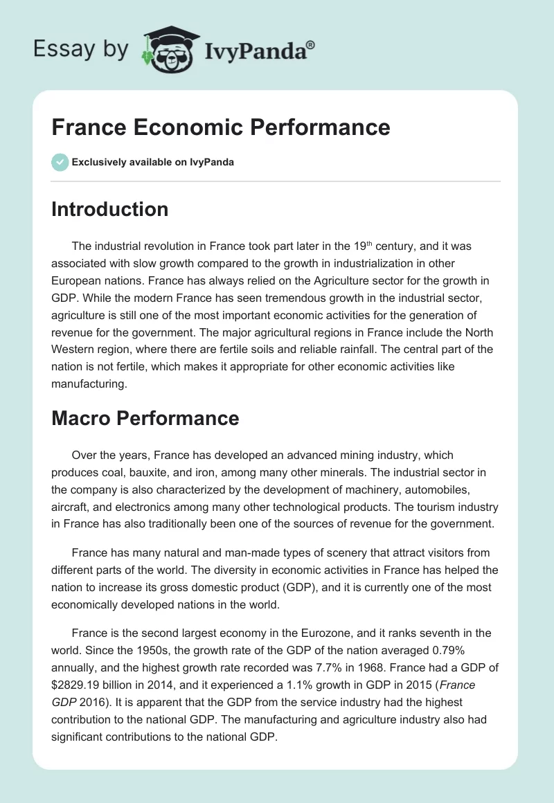 France Economic Performance. Page 1