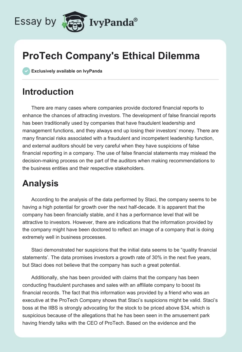 ProTech Company's Ethical Dilemma. Page 1