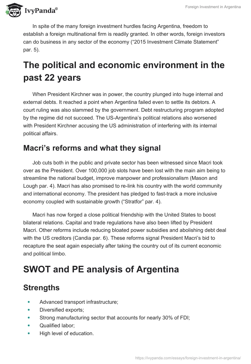 Foreign Investment in Argentina. Page 2