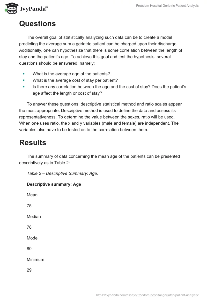 Freedom Hospital Geriatric Patient Analysis. Page 3
