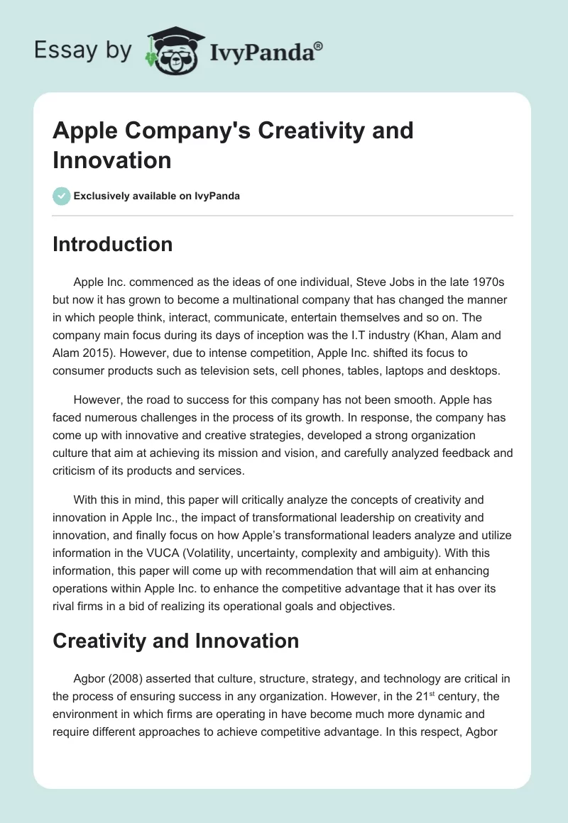 Apple Company's Creativity and Innovation. Page 1